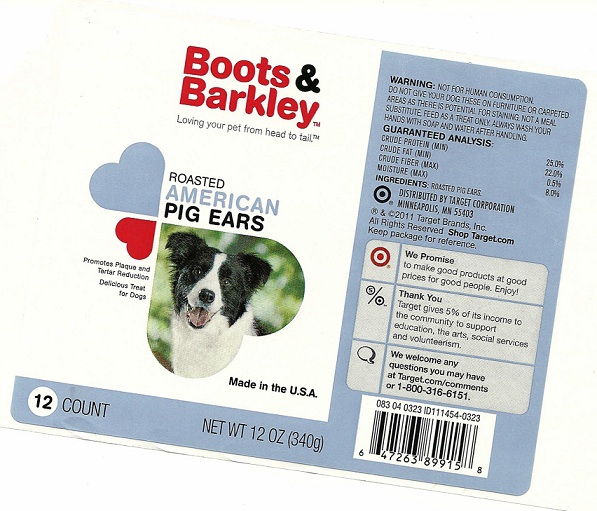 Kasel Associated Industries Recalls Boots & Barkley Roasted American Pig Ears And Boots & Barkley American Variety Pack Dog Treats Because of Possible Salmonella Health Risk